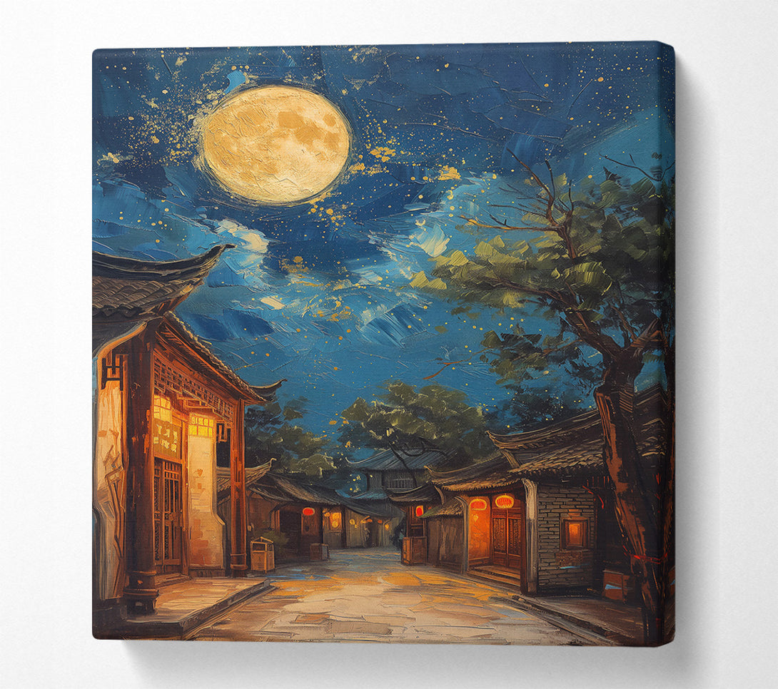  A Canvas Print of Golden Moonlight Street Canvas Wall Art
