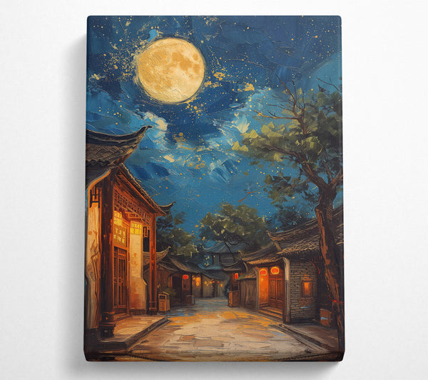  A Canvas Print of Golden Moonlight Street Canvas Wall Art