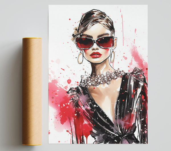 Lady Fashion Catwalk Watercolour Poster