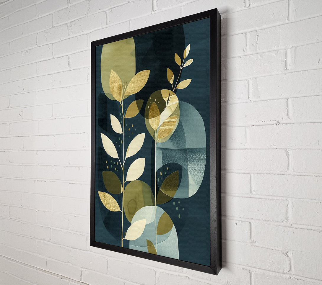  A Canvas Print of Golden Blue Abstract Leaves Canvas Wall Art