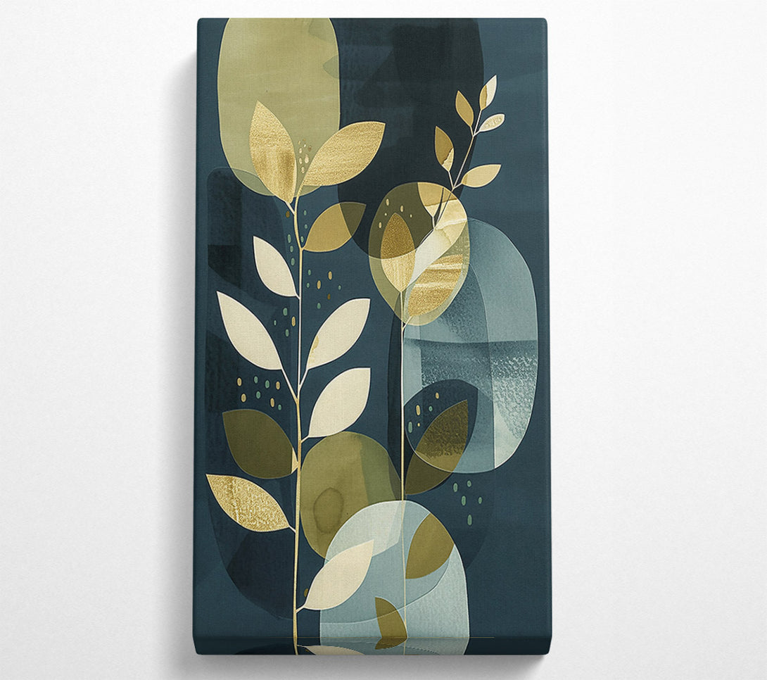  A Canvas Print of Golden Blue Abstract Leaves Canvas Wall Art