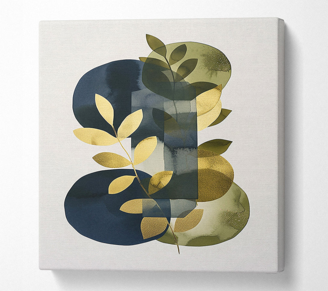  A Canvas Print of Golden Leaves On Navy Blue Canvas Print