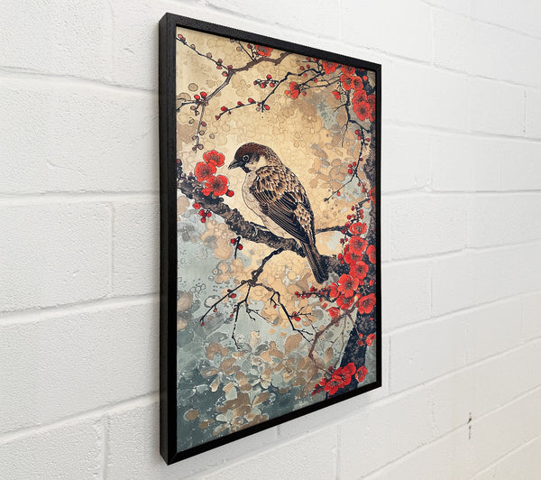 Red Blossoms And Sparrow