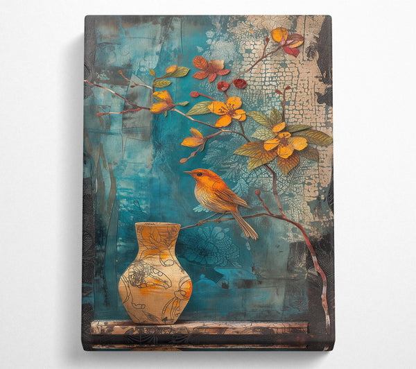  A Canvas Print of Teal Bird And Vase Canvas Wall Art