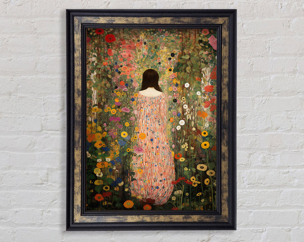 Lady In Blooming Garden Framed Print