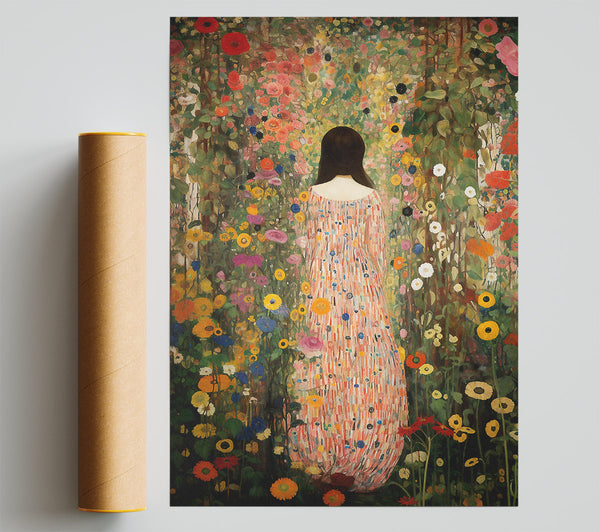 Lady In Blooming Garden Print