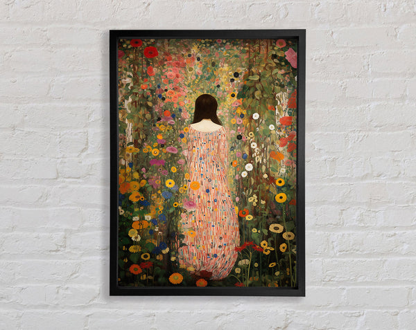 Lady In Blooming Garden Framed Print