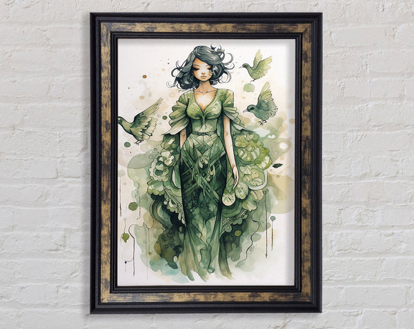 Lady In Green Framed Print