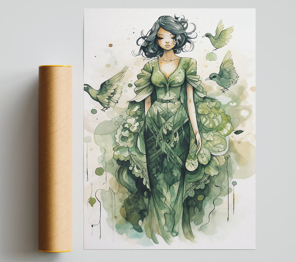 Lady In Green Print