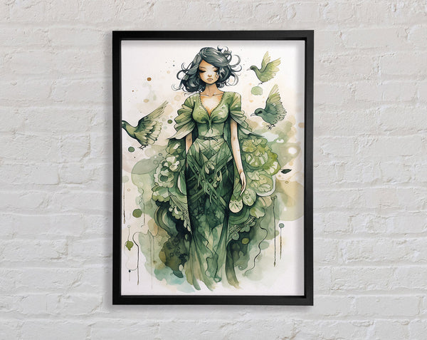 Lady In Green Framed Print