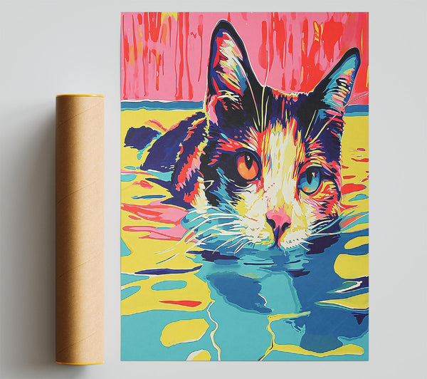 Aqua Cat Dreams Poster