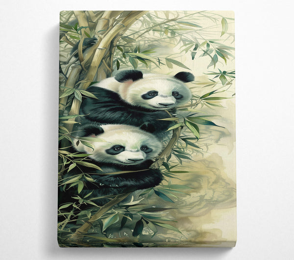  A Canvas Print of Green Bamboo Pandas Canvas Art