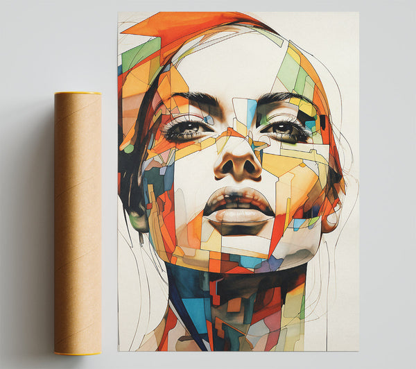 Lady Looking Squares Poster