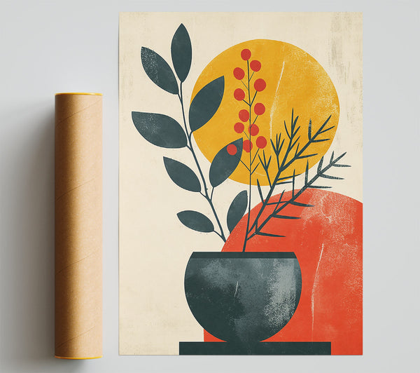Orange Sun And Green Pot Poster
