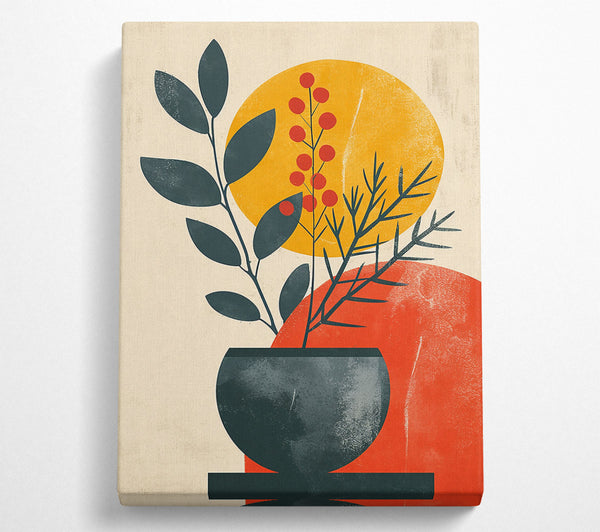  A Canvas Print of Orange Sun And Green Pot Canvas Print