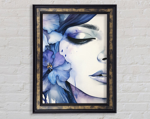 Lady With A Blue Flower Framed Print