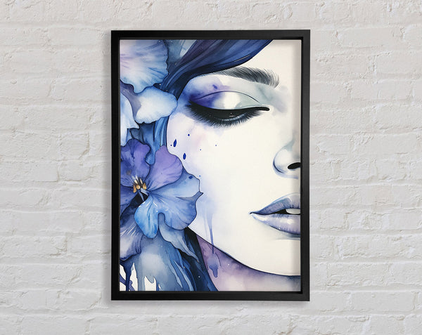 Lady With A Blue Flower Framed Print