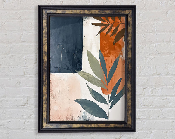 Leaves On Orange On Blue Framed Print