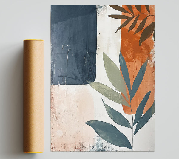 Leaves On Orange On Blue Poster
