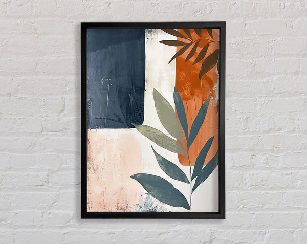 Leaves On Orange On Blue Framed Print