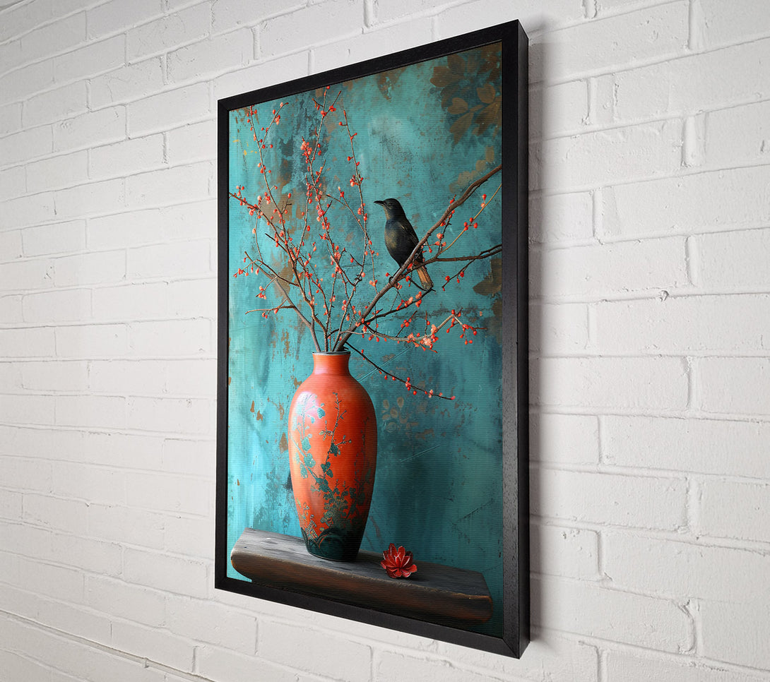  A Canvas Print of Crimson Bird And Vase Canvas Wall Art