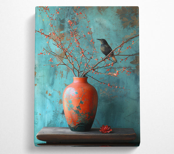  A Canvas Print of Crimson Bird And Vase Canvas Wall Art