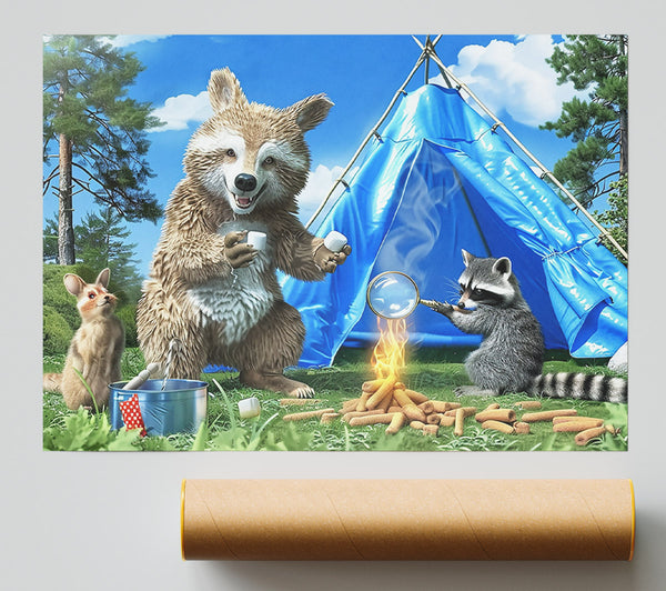 Blue Campfire Friends Poster