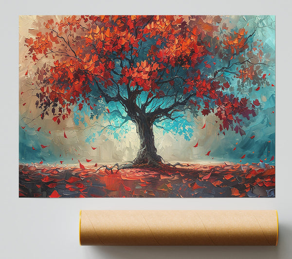 Crimson Autumn Tree Poster