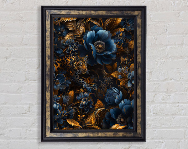 Leopard Gold Leaves Framed Print