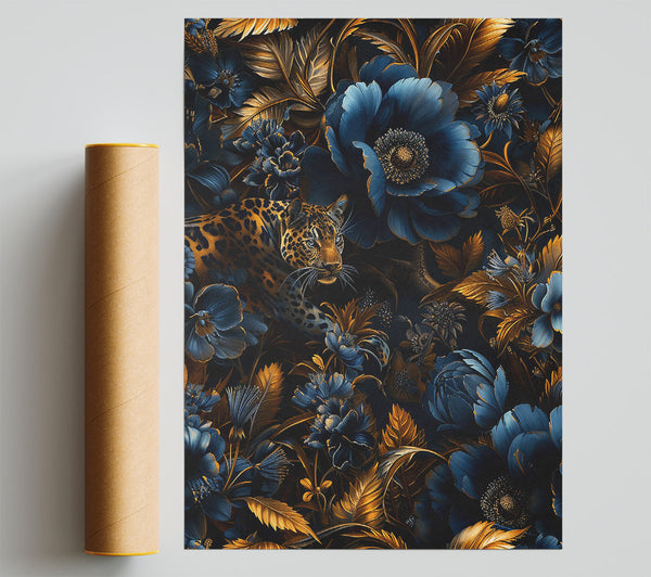 Leopard Gold Leaves Poster