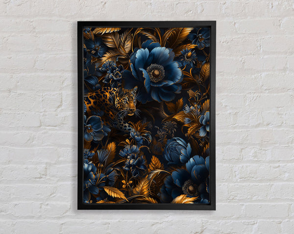 Leopard Gold Leaves Framed Print