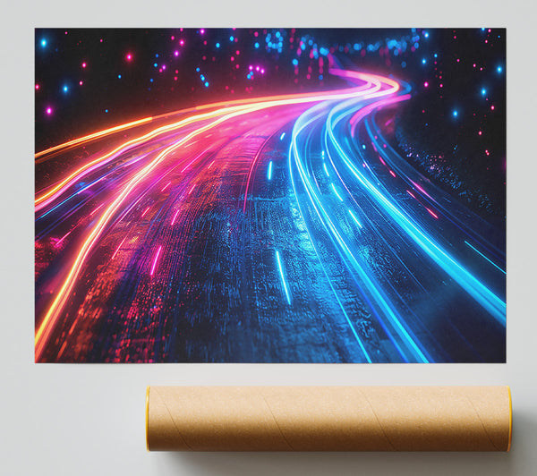 Blue Neon Highway Print