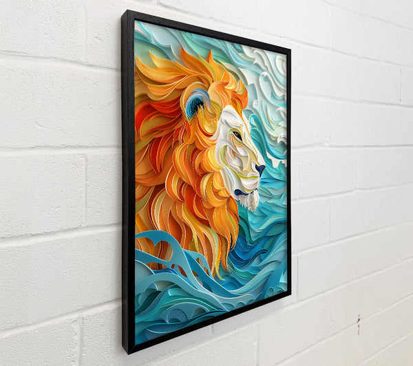 Orange Lion In Waves
