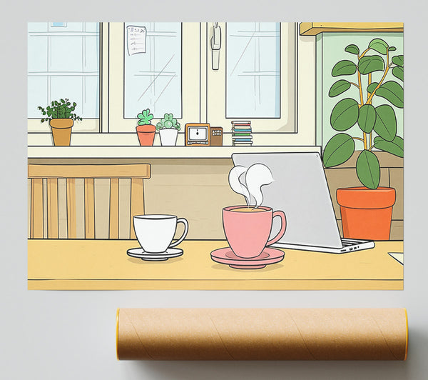 Pink Steam And Coffee Print