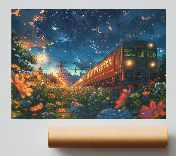 Blue Night Train Journey Poster