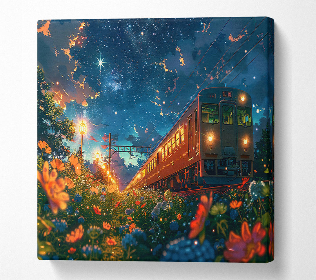  A Canvas Print of Blue Night Train Journey Canvas Art