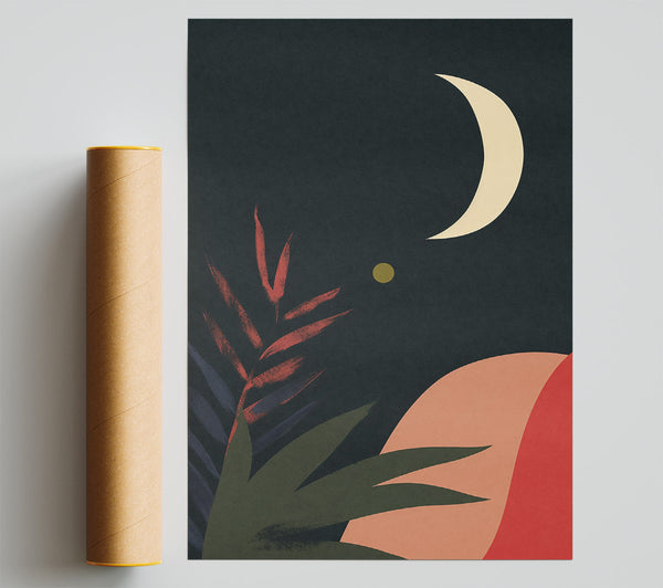 Crimson Moonlit Palms Poster