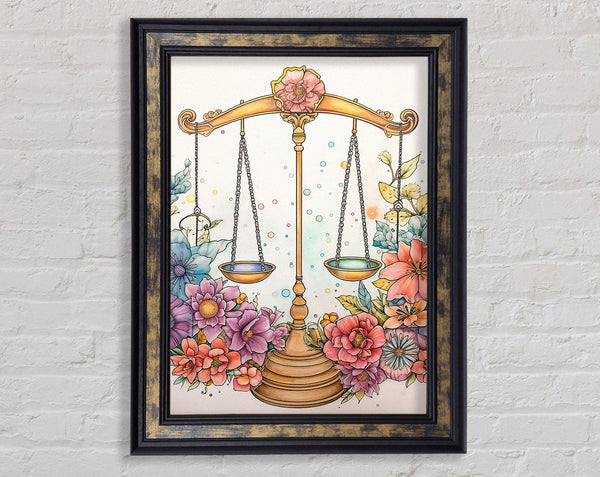Libra Scales With Flowers Framed Print