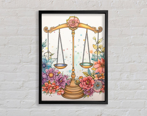 Libra Scales With Flowers Framed Print