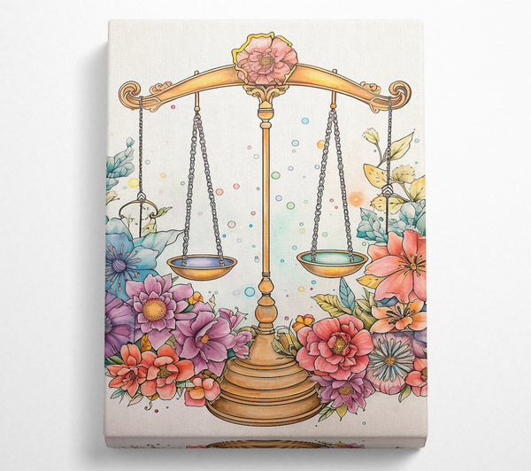  A Canvas Print of Libra Scales With Flowers Canvas Art