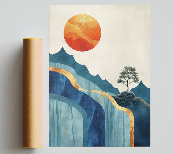 Golden Blue Sunset Mountains Giclee Print