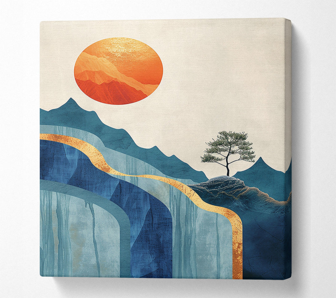  A Canvas Print of Golden Blue Sunset Mountains Canvas Art