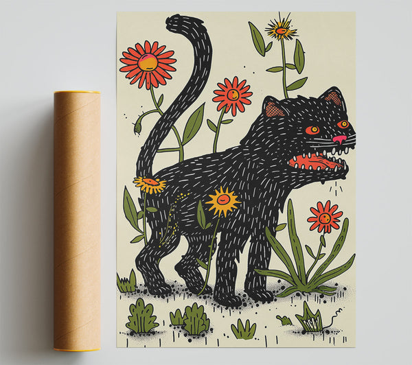 Black Cat In Bloom Poster