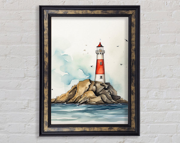 Lighthouse At Sea Framed Print