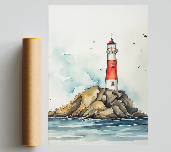 Lighthouse At Sea Giclee Print