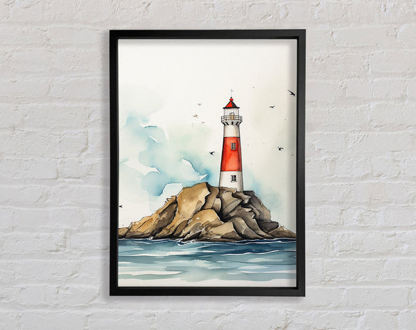 Lighthouse At Sea Framed Print