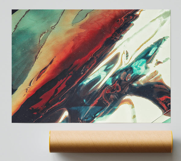 Teal And Crimson Reflections Print