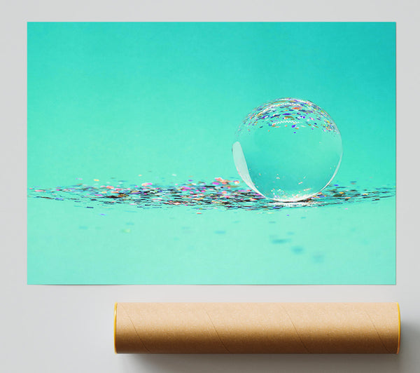 Aqua Orb And Glitter Poster