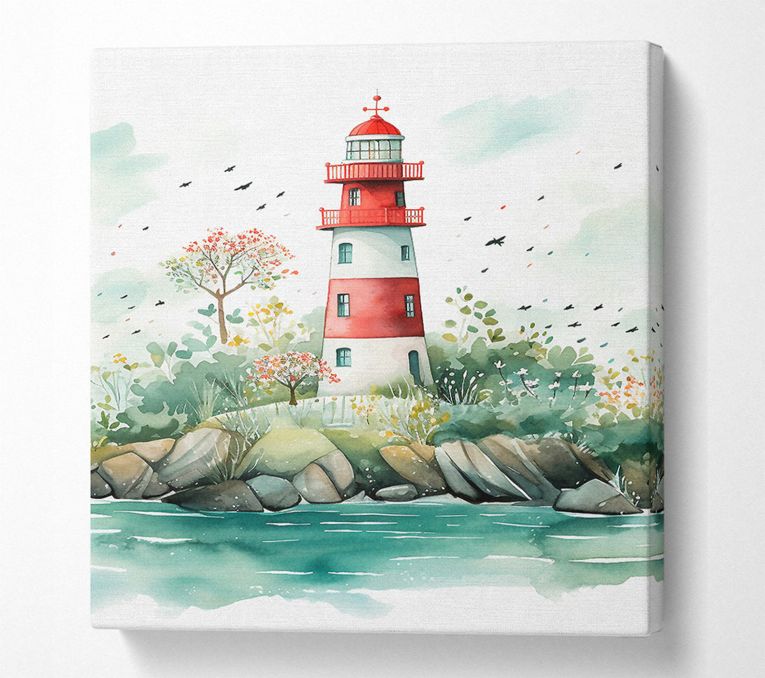  A Canvas Print of Lighthouse Watercolour Canvas Art