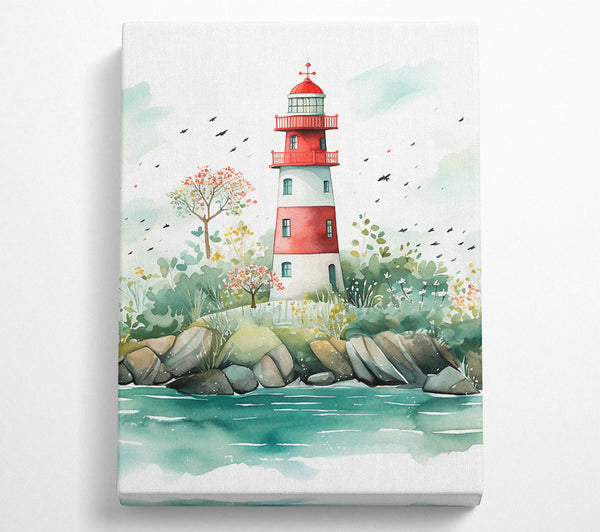  A Canvas Print of Lighthouse Watercolour Canvas Art